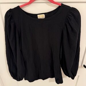 Nation LTD Black Puff Sleeve Top Size Large 100% Pima Cotton